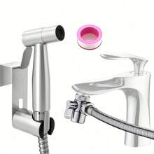 Toilet Bidet Sprayer Set, Includes T-Adapter, Hose And Bracket All-In-One Kit, High Water Pressure Bathroom Handheld Sprayer, Suitable For Personal Hygiene And Home Cleaning - Silver - View 2
