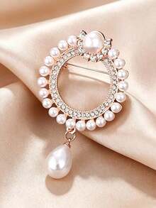 1pc Exquisite Round Ring Pendant Brooch, High-End Creative Minimalist Anti-Exposure Fixing Pin, Versatile Accessory Corsage - White - View 5