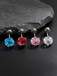 1/4 buah Anting Tusuk Stainless Steel Bergaya Hip-Hop Punk Modis dan Personalisasi Warna-warni dengan Batu Permata, Perhiasan Tindik Tulang Rawan Minimalis Serbaguna Gaya Y2K, Unisex, Cocok untuk Aksesori Pemakaian Sehari-hari - Perak - View 11