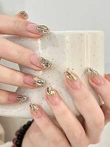6-Grid Box Assorted Color Shaped Gold Shadow Nail Rhinestones Nail Art Decorations Flat Back 3D DIY Nail Art Nail Charms - 金色 - 查看 4