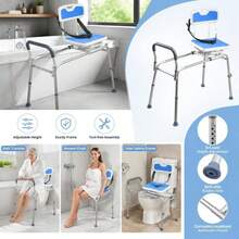 Sliding Shower Chair, 400 Lbs Tub Transfer Bench For Bathtub With Swivel Seat, Padded Shower Bench With Arms And Backrest, Height Adjustable For Handicap, Adults, Seniors, Elderly And Disabled-XY399838 - Multicolor - View 2