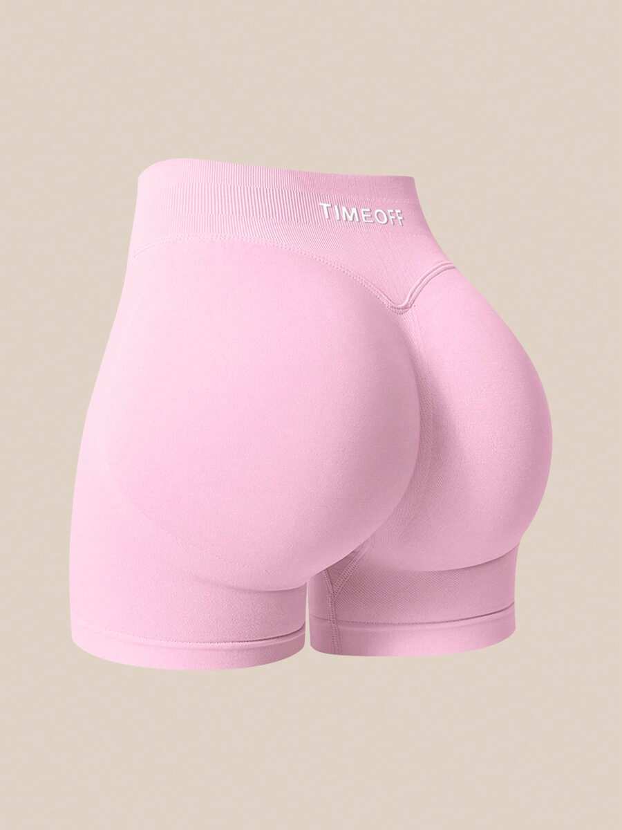 TimeOff Women's 1pc Solid Color High Waist Ribbed Waistband Ruched Butt Athletic Shorts - Pink - View 1