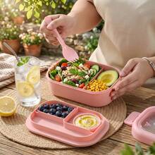 1pc Lunch Box - Pink - With Utensils, Bento Box With Spoon, Microwave Adult Lunch Box, Insulated Bento Lunch Bag, With Sauce Container, Stackable Food Storage Container Set - Multicolor - View 3