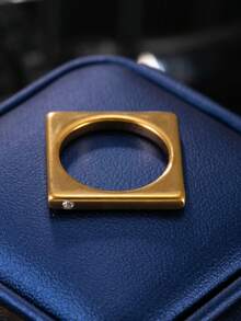 Casual Square Women's Ring, Minimalist Style Geometric Pattern With Rhinestone Inlay, Stainless Steel 18K Gold Plated, Suitable For Daily Wear And Commuting - Yellow Gold - View 3