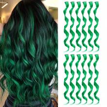 12/16 Pcs Ekstensi Rambut Berwarna Keriting Bergelombang Jepit Rambut Sintetis, Rambut Sorotan Warna untuk Pesta, Rambut Bergaris untuk Wanita, Anak Perempuan, Dewasa, Hadiah Cosplay - MultiWarna - View 12