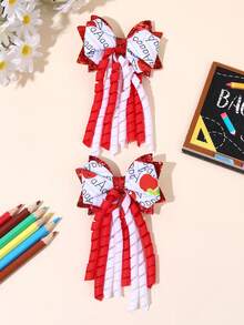 2pcs Back To School Pencil Print Glitter Bow Hair Clips, Cute Children's Hair Clips, Crocodile Clips, First Day Of School Gift, Daily Hair Accessories - Multicolor - View 3
