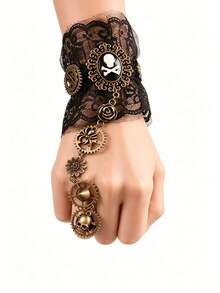 1pc Women's Vintage Pirate Steampunk Gear Lace Skull Mechanical Ring Bracelet (Random Style), Halloween - Multicolor - View 5