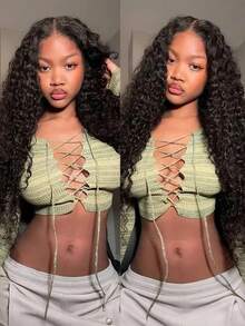 ARABELLA 13x6 Glueless Lace Front Wave Water Ripple Natural Black 100% Human Hair Wig, With Drawstring, Pre-Cut Lace, Pre-Plucked Natural Hairline, 180%/200% Density, 18-30 Inches, Free Parting, Suitable For Women Beginners - SNatural - View 7