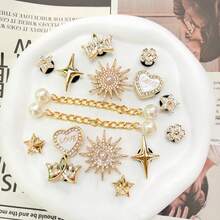 16 Gold Heart-Shaped Small Chain Charms, Elegant Series DIY Shoe Decorations For Perforated Slippers, Summer Beach Essential - Gold - View 2