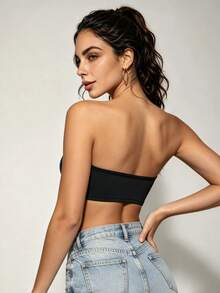 1pc Women's Comfortable Front-Closure Wireless Soft Lightweight Solid Color Unpadded Bralette - Black - View 3