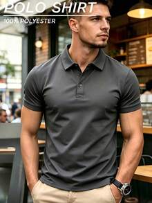 Men's Summer Lightweight Fabric Polo Shirt | Slim Fit Short Sleeve Solid Color Collared Top, Suitable For Daily, Commute, Office, Light Sports And Beach Wear - Dark Grey - View 11