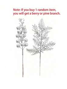 8pcs-Christmas Glitter Berry Stems, Christmas Shiny Pine Branches 7.09 Inches (Approx. 18cm) Artificial Christmas Tree Decorations, DIY Christmas Wreath, Crafts, Holiday And Home Decor, Pink - Silver Pine Branches + Berries - View 6