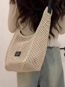 Ampia borsa tote intrecciata per la spiaggia e le vacanze, borsa a tracolla da donna, piccola borsa da spiaggia in rete di design con grande capacità - A - Visualizzare 6