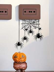 1/3pcs Halloween Spider Switch Sticker - Removable Realistic Black Spider And Web Design, Suitable For Indoor Home Decor, Living Room, Bedroom, Party Supplies, Halloween Decor, Bedroom Decor, Smooth Surfaces - Multicolor - View 2