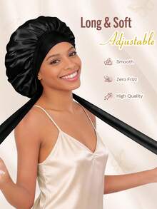 Silk Bonnet Satin Bonnet For Sleeping Large Bonnets With Tie Band Hair Wrap With Adjustable Straps Hair Cap For Women Curly - Multicolor - View 5