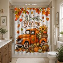 1pc/4pcs Autumn Harvest Blessing Pumpkin Truck Pattern Multi-Functional Bathroom Decor Shower Curtain Set, Free 12 Hooks, Premium Holiday Atmosphere, Bathroom Mat U-Shaped Rug And Round Toilet Lid Cover, Suitable For All Scenes Bathroom Set - Pumpkin Truck - View 15