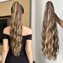 Synthetic Hair Claw Clip Ponytail Extension, Long Natural Wavy Ponytail Hair Piece, Ombre Blonde Ponytail, Instant Styling For Women - Multicolor - View 7