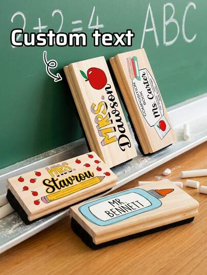 1pc Custom Name Wooden Blackboard Eraser,Personalized Name Teacher Whiteboard Eraser, School Teacher Gift, Classroom Desk Accessory, Back To School Gift, Teacher Appreciation Gift,Classroom Must Haves