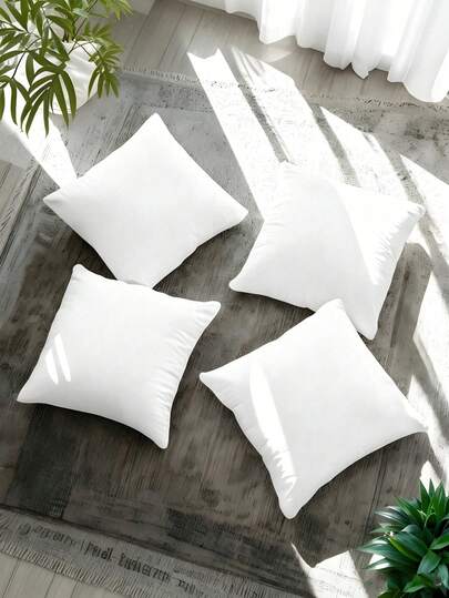 [Entrega en 2-7 días en Estados Unidos] Juego de 4 cojines decorativos cuadrados blancos (45 x 45 cm). Tejido de poliéster suave con textura afelpada, perfecto para camas y sofás, con un toque de comodidad y un estilo moderno. Los cojines decorativos cuentan con núcleos interiores envasados al vacío de gran resiliencia, que ofrecen comodidad, transpirabilidad y durabilidad. Sellados al vacío individualmente para mayor simplicidad y durabilidad.