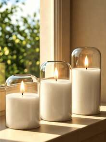 3pcs White Curved Transparent Acrylic Flameless LED Candles, And Worry-Free With No Fire Hazard, Flickering LED Candles, Durable, Battery Powered, Timer/Remote Control Function, Suitable For Decorating Dining Table, Party, Wedding And Holiday Atmosphere - White - View 4