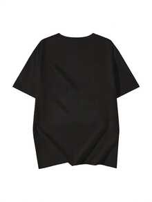 Camiseta de manga corta holgada e informal para mujer, estilo urbano moderno y fresco, diseño con estampado de letras, tela adecuada para el uso diario en verano, top casual versátil. - Negro - Ver 7