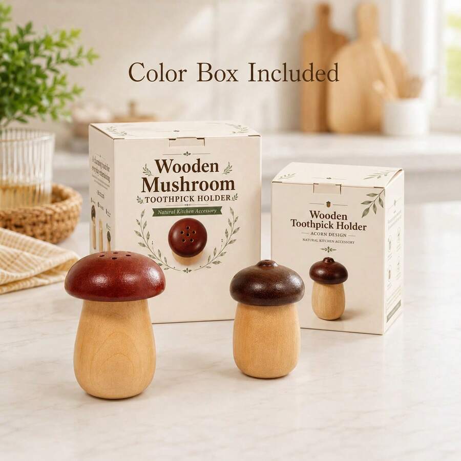 1PC Creative Walnut Nordic Cotton Swab Holder Wooden Acorn Toothpick Holder Personalized Japanese Mushroom Toothpick Box Hazelnut Toothpick Holder - Multicolor - View 1