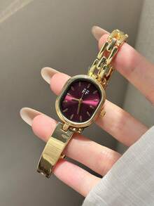 1pc Square Bamboo Quartz Watch In Gold/Silver Color, Suitable For Daily Wear And Perfect Gift For Birthday, Christmas - Gold - View 12