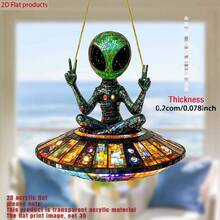 Bohemian Style Alien UFO Acrylic Sun Catcher - Multi-Functional Window Hanging Decor, Colorful Glass Effect, Unique Home And Garden Gift, All Season Decoration, Space Room Decor - G - View 2