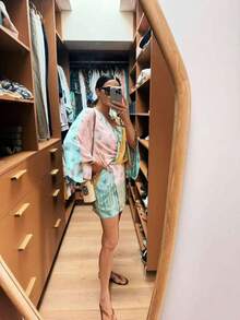 Bohemian All Over Print Sheer Satin Robe Mini Dress, Casual Flowy Design For Summer Travel & Beach Vacation - Flower - View 9