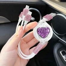 閃亮水鑽汽車充電器，鑽石 3 合 1 可伸縮充電線，USB 快充線，可愛女性風格，適用於 iPhone、行車記錄器、GPS，節日/生日禮物首選 - 優雅芭蕾數據線 - 查看 40