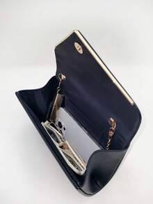LJDCRFT Tas Malam Model Amplop yang Elegan dan Minimalis dengan Dekorasi Trim Logam, Aksesori Bergaya untuk Pernikahan, Prom, dan Pesta. - Hitam - View 4