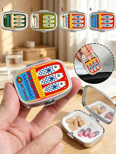 Vintage Fun Sardine Pill Box, Storage Box, Cute Fish-Shaped Design, Square Pill Box, Portable Medication Storage Compartment, Mini Metal Storage Box, Portable Jewelry And Pill Box, Travel Pill Box, Large Capacity Compartment, Weekly Medication Organizer, Suitable For Daily Medication And Vitamins, Essential For Doctors And Nurses, Emergency Needs, Travel, Hiking Emergency Rescue, Unique Gift Choice