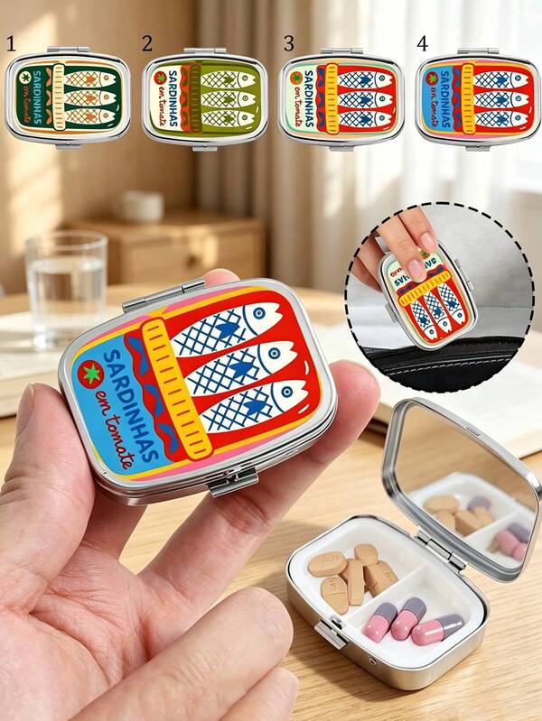 Caixa de Pílulas Vintage Divertida em Formato de Sardinha, Caixa de Armazenamento, Design Fofo em Formato de Peixe, Caixa de Pílulas Quadrada, Compartimento de Armazenamento de Medicamentos Portátil, Mini Caixa de Armazenamento de Metal, Caixa de Joias e Pílulas Portátil, Caixa de Pílulas de Viagem, Compartimento de Grande Capacidade, Organizador de Medicamentos Semanal, Adequado para Medicamentos Diários e Vitaminas, Essencial para Médicos e Enfermeiros, Necessidades de Emergência, Viagem, Resgate de Emergência em Trilhas, Escolha de Presente Única