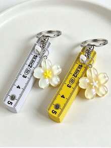 Portable Folding Ruler With Keychain,Cherry Blossom Pendant Ruler Charm,Office Measurement Tools,Cute Bag Charm,Pocket Tape Measure - Multicolor - View 5