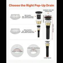 Bathroom Sink Drain With Overflow, Brass And 304 Stainless Steel  Up Drains, Anti-Clogging Vessel Sink Drain Strainer, All Metal Hair Catcher Drains Stopper, For Sinks With Overflow Holes-XY298451 - Multicolor - View 9