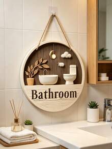 Modern Wooden Bathroom Sign, Vintage Decorative Hanging Ornament, Home Bathroom Wall Art/Desktop Decor - Multicolor - View 4