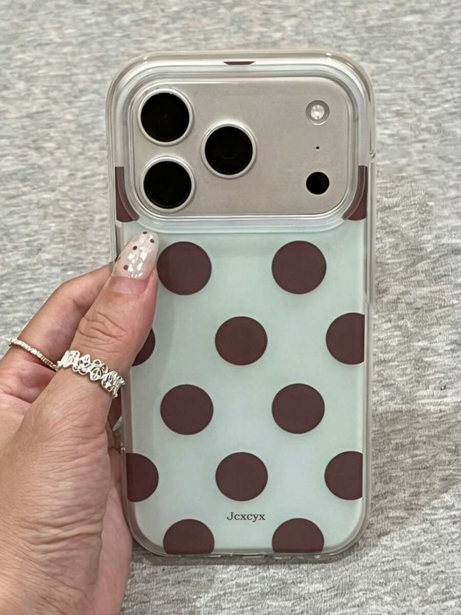 Minimalist Full Screen Brown Polka Dot Mint Green Background Colorblock Phone Case Compatible With IPhone 17 Pro Max 17 Pro 16 Pro Max 15 Pro Max 17 Air 14 Pro Max 13 12 Pro 16 Plus 11 Soft Small Fresh Protective Cover - Polka Dots - View 1