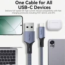 VegGieg USB-A To USB-C 60W Fast Charging Cable 3A Braided Data Cord For IPhone 15-17 CarPlay HiCar 480Mbps Transfer Anti-Break Durable 1.2m/2m - View 7