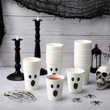10pcs/30pcs/50pcs Halloween White Ghost Face Paper Cups (9oz) Horror Theme Paper Cups, Suitable For Hot Or Cold Drinks, Perfect For Halloween Parties, Day Of The Dead Celebrations And Birthday Parties To Serve Coffee, Juice Or Snacks - Multicolor - View 3