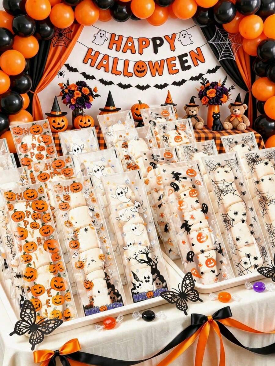 100入萬聖節自黏密封袋 南瓜/幽靈/女巫禮物袋 Happy Halloween 自黏袋 萬聖節派對裝飾 萬聖節裝飾 不給糖就搗蛋禮物包裝袋 恐怖萬聖節裝飾 禮物包裝袋 鬼屋裝飾 派對小禮品