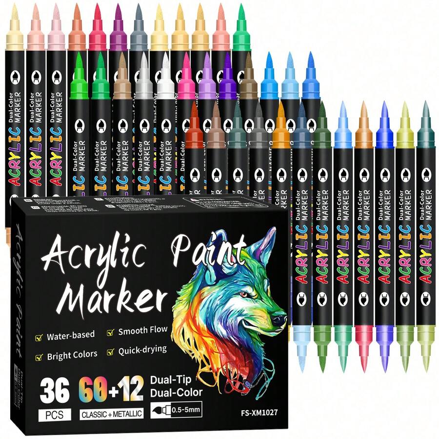 240/144/96/72/48/24 Colors Acrylic Paint Markers - Dual Tip, Colorful Marker Pens, Coloring Marker Set, Suitable For Painting, Doodling, Illustration, Handmade Arts, School Back To School Season For Coloring Books And Other DIY Projects, Applicable To Paper, Fabric, Canvas, Wood, Rock, Plastic, Glass, Ceramic, Pumpkin, Metal, Etc., Easter, Thanksgiving, Halloween, Christmas Gift Supplies