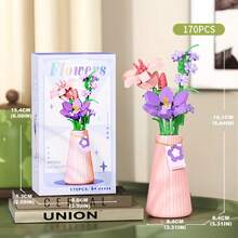 12 Styles Building Block Eternal Flower Vase Desktop Decor, Assembled Building Blocks, Small Particle Micro Building Block Flowers, Rose Sunflower Artificial Flower Model, Birthday Gift, Holiday Gift - Multicolor - View 20