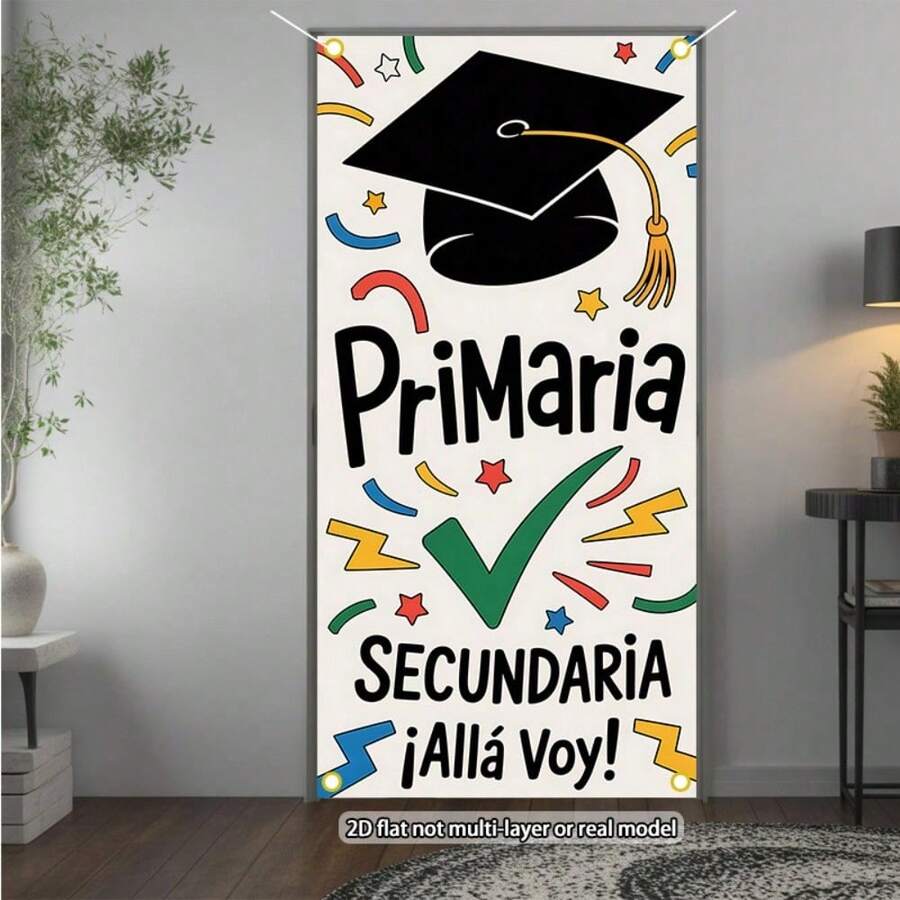 2D Flat Banner, 1pc, Designed For Middle School Graduation Celebration, Perfect For Hallway Decoration And Birthday Party Entrance (Curtain, Party Decor) - Multicolor - View 1