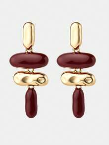 Ashenrae 1 Pair Exaggerated Asymmetric Geometric Enamel Dangle Earrings, European And American Style - Multicolor - View 1