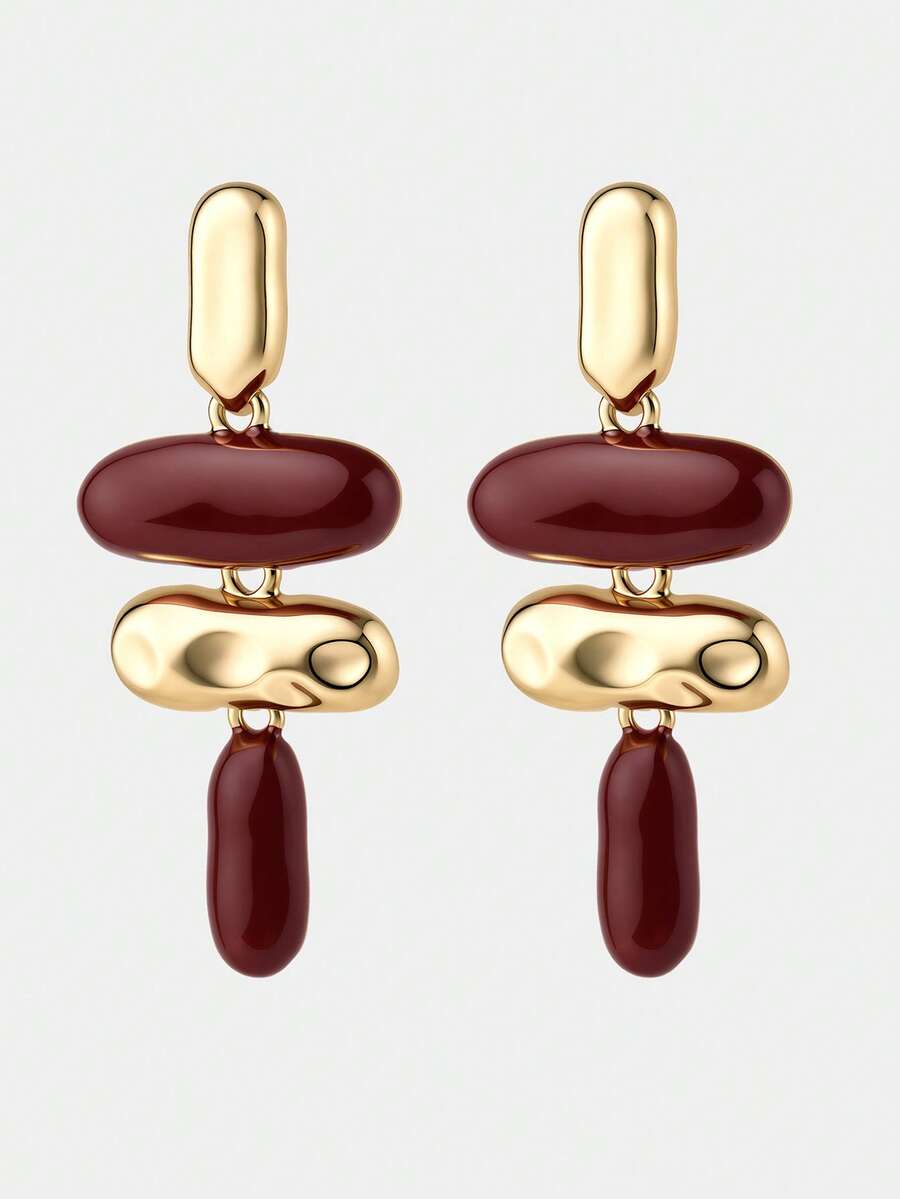 Ashenrae 1 Pair Exaggerated Asymmetric Geometric Enamel Dangle Earrings, European And American Style - Multicolor - View 1