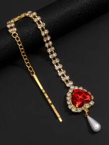 outingfit 1pc Vintage Bridal Forehead Chain, Pearl Hair Chain, Wedding Jewelry - Gold - View 3