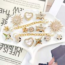 16 Gold Heart-Shaped Small Chain Charms, Elegant Series DIY Shoe Decorations For Perforated Slippers, Summer Beach Essential - Gold - View 3