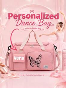 Personalized Travel Organizer Bag, Black Butterfly Print, Large Capacity Independent Shoe Compartment Handheld Crossbody Multifunctional Bag, Dance Class Tote Bag, Suitable For Swimming Class, Fitness, Training, Back To School Season Gift - Multicolor - View 1