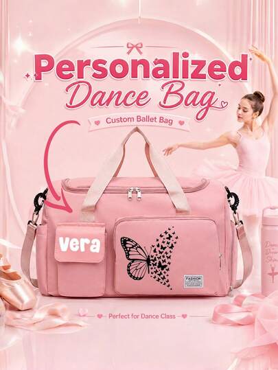Personalized Travel Organizer Bag, Black Butterfly Print, Large Capacity Independent Shoe Compartment Handheld Crossbody Multifunctional Bag, Dance Class Tote Bag, Suitable For Swimming Class, Fitness, Training, Back To School Season Gift