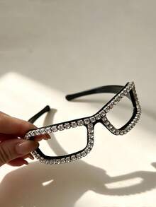 1PC Y2K Openwork Eyeglass-Style Headband, Shiny Black Headband, Accessory For Concerts, Nightclubs, And Street Style - Black - View 3